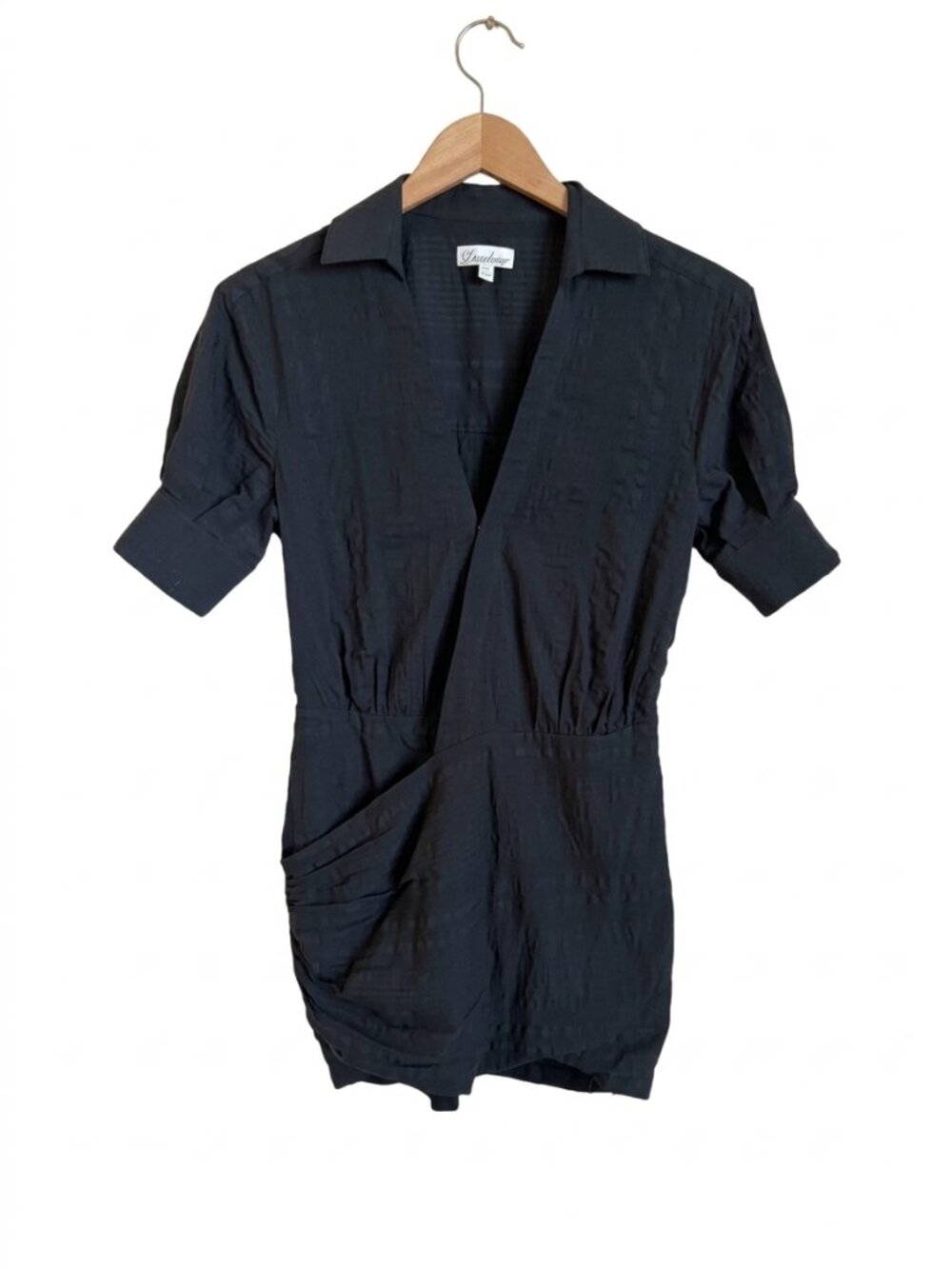 L'Academie The Court Mini Dress S Black Ruched Wrap Cotton Short Sleeve Revolve - Picture 2 of 11